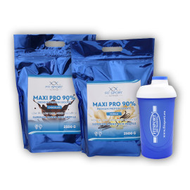 2x Maxi Pro 90% 2500g + Fitsport Shaker - Kokosnuss weiße Schokolade