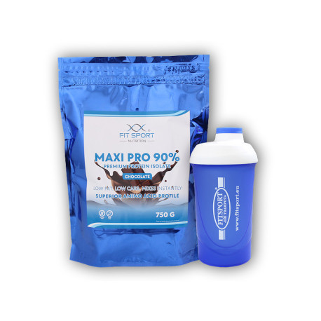 Maxi Pro 90% 750g + Fitsport Shaker - Gesalzenes Karamell