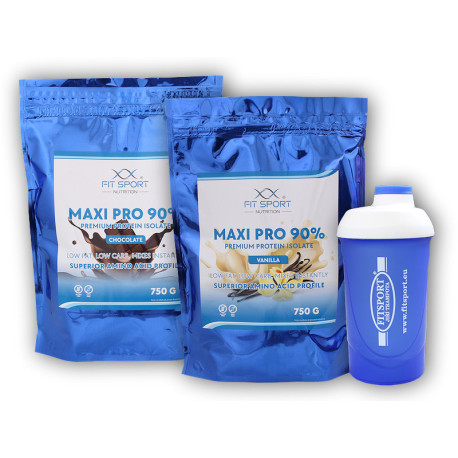 2x Maxi Pro 90% 750g + Fitsport Shaker - Banane
