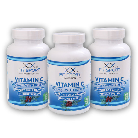3x Vitamin C 1000mg mit Hagebutten 120 vegetarische Tabletten
