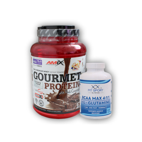 Gourmet Protein 1000g + BCAA MAX 4:1:1 + L-Glutamin 240 Kapseln - Heidelbeer-Joghurt
