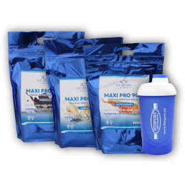 3x Maxi Pro 90% 2500g + Fitsport Shaker - gesalzenes Karamell