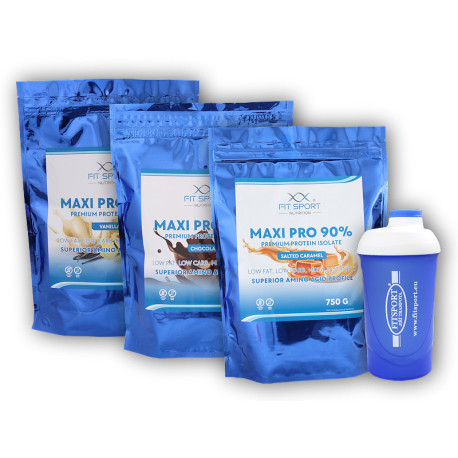 3x Maxi Pro 90% 750g + Fitsport - Vanille Shaker
