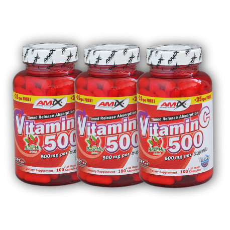 3x Vitamin C 500 mg + Hagebutten 125 Kapseln