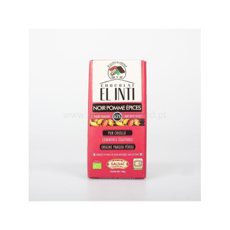 Dunkle Schokolade 63 % mit Apfel und Zimt BIO - 100 g