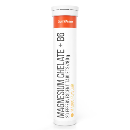 Magnesiumchelat + B6 Sprudel – GymBeam – frische Mango – 20 Tabletten.