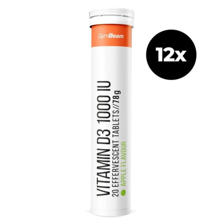 Sprudelndes Vitamin D3 1000 IE - GymBeam - Grüner Apfel - 12 x 20 Tabletten